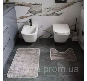 Набір килимків для ванної кімнати ECONOM Хвиля, срібний антиковзкий, міцний, легкий у догляді