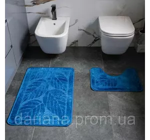 Набір килимків для ванної кімнати ECONOM Листя, синій, антиковзкий, міцний, легкий у догляді