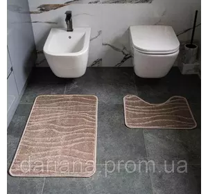 Набір килимків для ванної кімнати ECONOM Хвиля, бежевий антиковзний, міцний, легкий у догляді